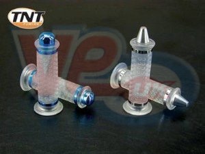 TNT HANDLEBAR GRIPS WITH END WEIGHTS – CLEAR + BLUE