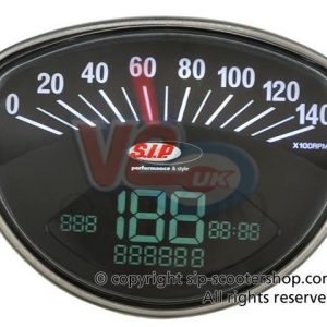 SIP BLACK FACE DIGITAL SPEEDO WITH REV COUNTER -MAX 199 KMH or 125 MPH