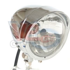 CHROME BATES HEADLAMP WITH PEAK – 4.5 INCH BOTTOM MOUNTING