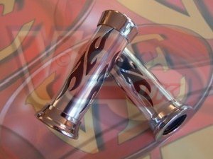 TRIBAL PATTERN CHROME AND BLACK CUSTOM HANDLBAR GRIPS