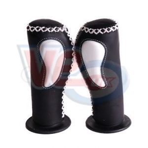 BLACK AND WHITE LEATHER HANDLEBAR GRIPS