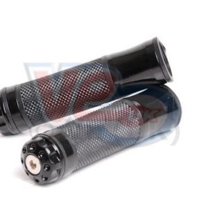CNC” HANDLEBAR GRIPS BLACK WITH BLACK RUBBER”