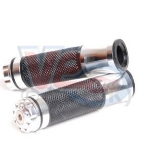 CNC” HANDLEBAR GRIPS SILVER WITH BLACK RUBBER”