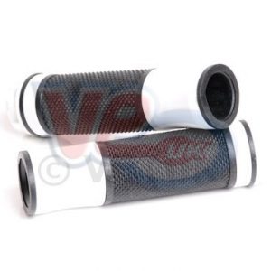 CNC” HANDLEBAR GRIPS WHITE WITH BLACK RUBBER”
