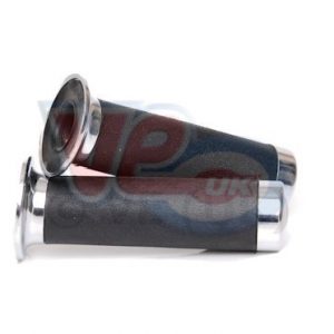 CHROME END GRIPS WITH BLACK RUBBER – FITS MOST AUTOS