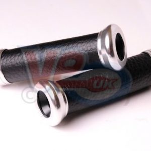 BLACK LEATHER GRIPS WITH ALLOY ENDS – SUITS AUTOMATIC SCOOTERS WITHOUT BAR END WEIGHTS