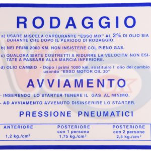 BLUE ITALIAN RUNNING IN STICKER WITH ITALIAN TEXT – 127mm x 115mm