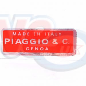 MADE IN ITALY BY PIAGGIO AND Co GENOA – RED STICKER 50mm x 20mm