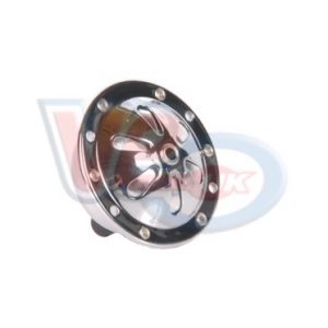 HORN 6 VOLT AC – CHROME PETAL DESIGN WITH BLACK CENTRE BADGE – VESPA