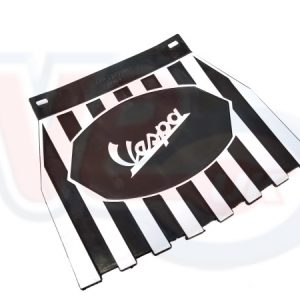 BLACK & WHITE STRIPED MUDFLAP WITH SCRIPT VESPA NAME
