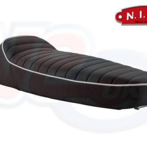 NISA SELLA BIPOSTO SPORTS SEAT – BLACK with WHITE PIPING – VESPA T5 Mark 1
