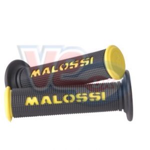 MALOSSI BLACK GRIPS WITH YELLOW LOGO with SOLID ENDS FOR USE WITHOUT BAR END WEIGHT