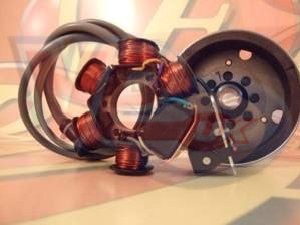 FLYWHEEL & STATOR PLATE – EARLY TYPE WITH LONG WIRES FOR NON CAT MODELS