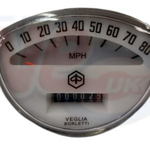REPLICA SPEEDO ASSY – WHITE FACE 80mph – VESPA PRIMAVERA – RALLY