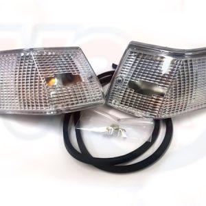 PAIR OF OLYMPIA REAR INDICATORS – CHROME BODY-CLEAR LENS – VESPA PX
