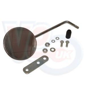 LEFT – CHROME ROUND HEAD MIRROR WITH MOUNTING BRACKET FOR UNDER BARS