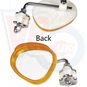 RIGHT LEGSHIELD MIRROR – CREAM BACK & TRANSPARENT ORANGE RIM – MADE BY BUMM GERMANY